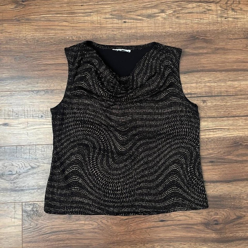 Black Shimmer Sleeveless Top Abstract Pattern Women S Party Glam Y2K Whimsygoth